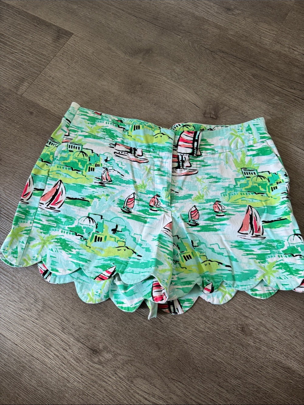 crown & ivy Green and Aqua Sailboat Scallop Hem Skort